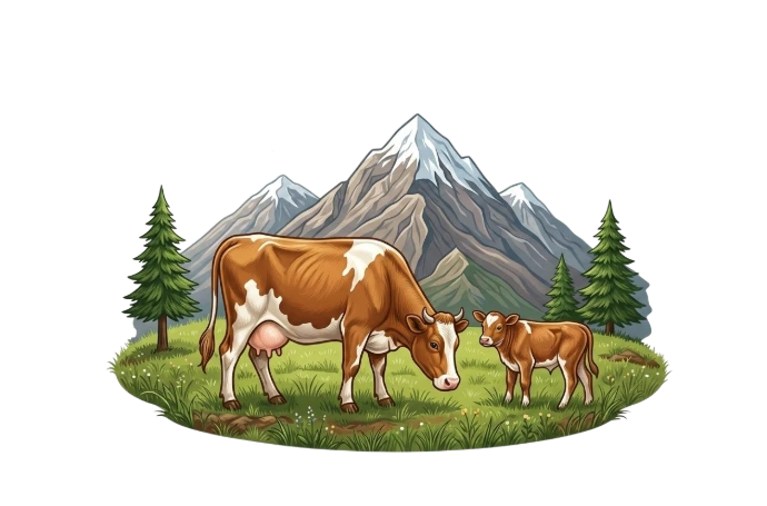 Free grazing cows in Himachal Pradesh mountains